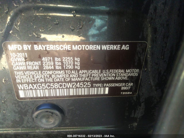 BMW 5 Series 528i 2012 WBAXG5C58CDW24525 Image 9