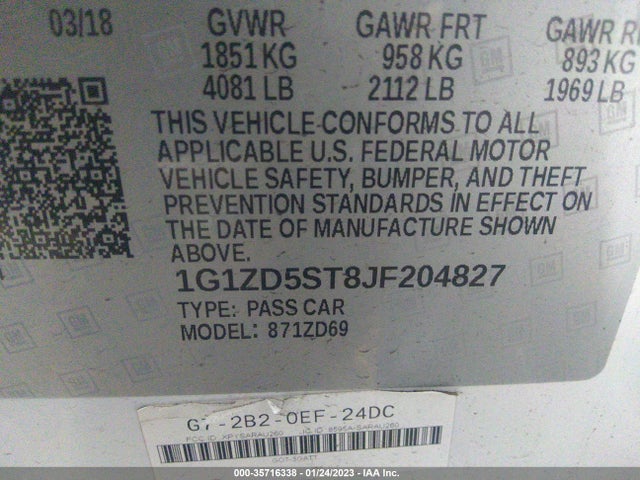Chevrolet MALIBU LT 2018 1G1ZD5ST8JF204827 Image 10