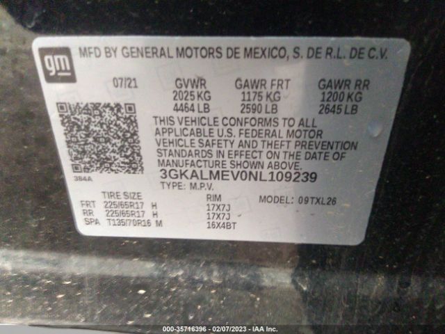 3GKALMEV0NL109239 GMC Terrain Sle