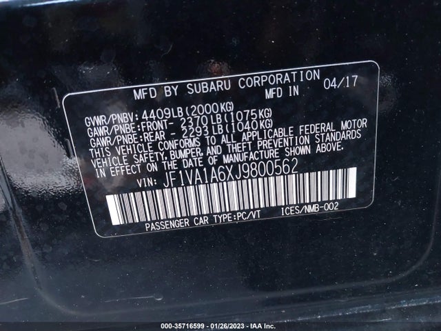 2018 Subaru WRX, VIN: JF1VA1A6XJ9800562