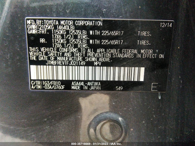 Toyota RAV4 LE 2015 JTMBFREV1FJ021149 Image 9