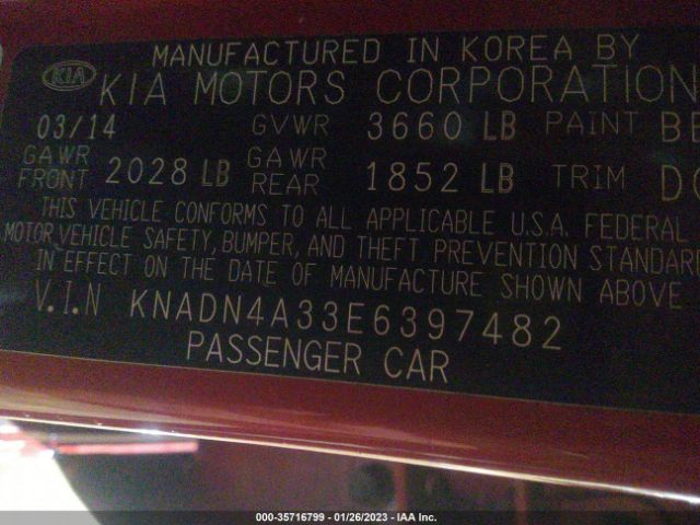 KNADN4A33E6397482 KIA RIO EX