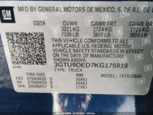 3GTU9DED7KG175919 GMC Sierra 1500 Slt