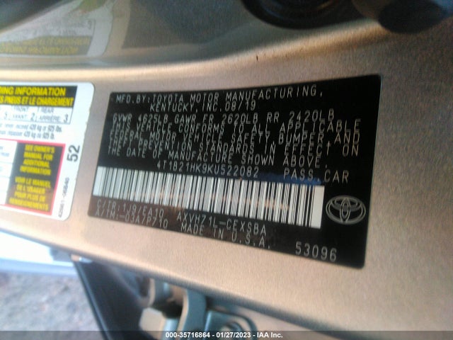 2019 Toyota Camry, VIN: 4T1B21HK9KU522082