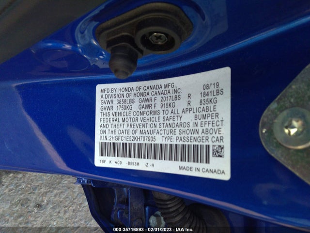 Honda CIVIC SI SEDAN 2019 2HGFC1E52KH707905 Image 9