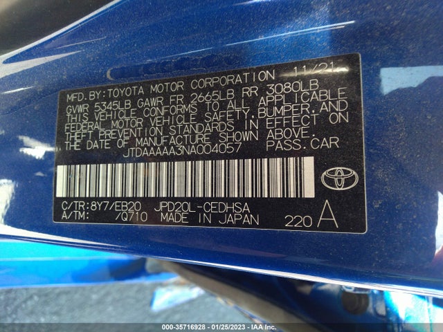 2022 Toyota Mirai, VIN: JTDAAAAA3NA004057