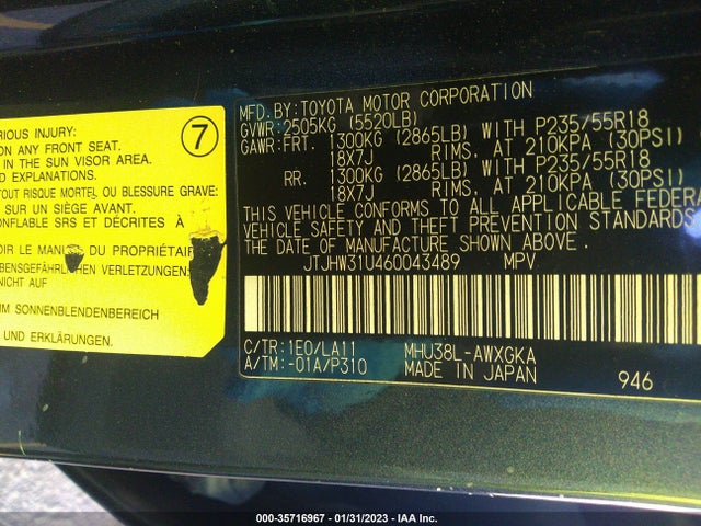 JTJHW31U460043489 Lexus RX 400H