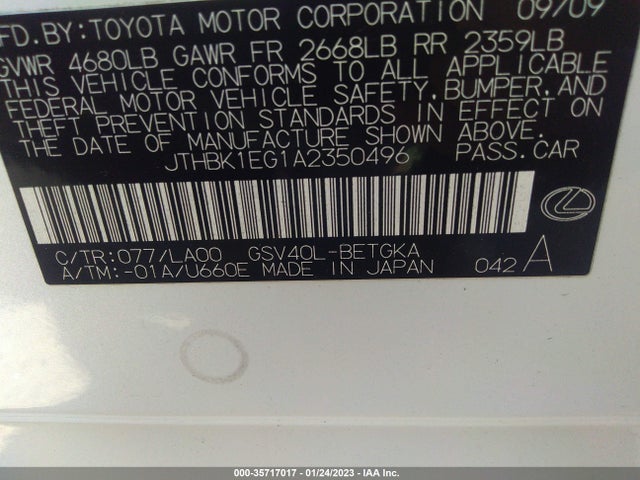 JTHBK1EG1A2350496 Lexus ES 350