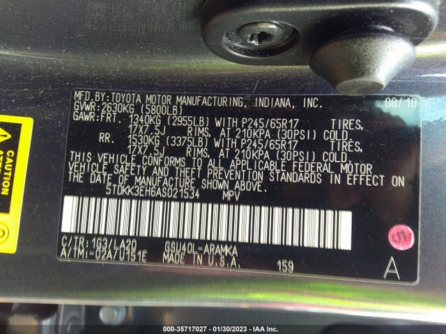 2010 TOYOTA HIGHLANDER SE VIN: 5TDKK3EH6AS021534