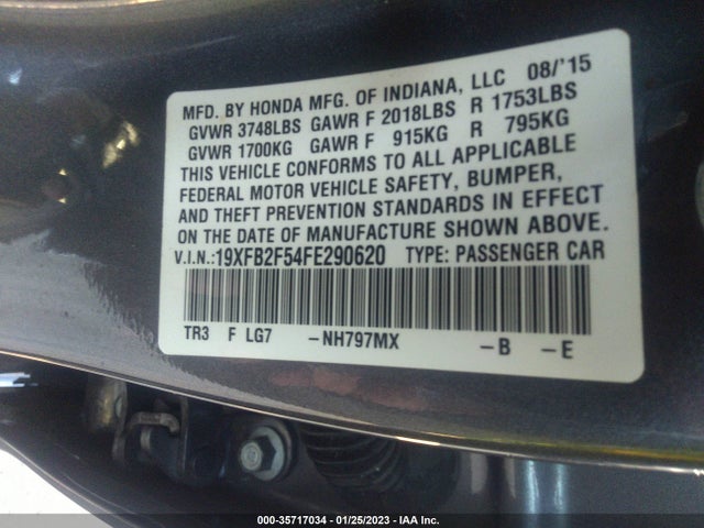 2015 HONDA CIVIC SEDAN LX VIN: 19XFB2F54FE290620