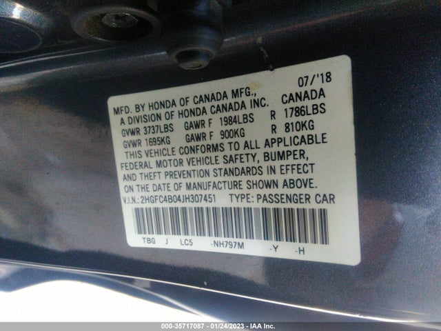 Honda Civic Coupe Lx-p 2018 2HGFC4B04JH307451 Image 11