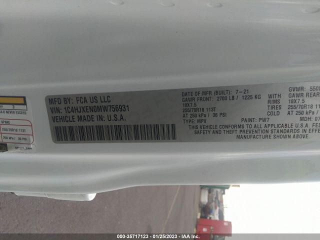 1C4HJXEN0MW756931 Jeep Wrangler Unlimited Sahara Altitude