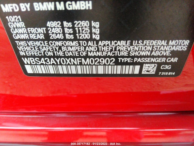 2022 BMW M3, VIN: WBS43AY0XNFM02902