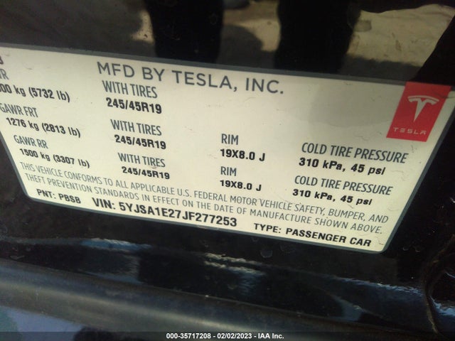 Tesla Model S 75d/100d/p100d 2018 5YJSA1E27JF277253 Image 11