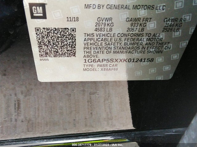 1G6AP5SXXK0124158 Cadillac Cts Sedan Rwd