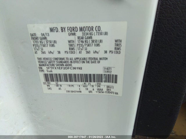 2013 FORD F-150 XL/STX/XLT/FX4/LARIAT VIN: 1FTFX1EF2DFC36192