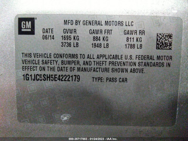 Chevrolet SONIC LT 2014 1G1JC5SH5E4222179 Image 9