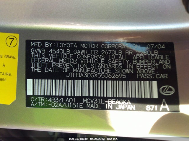 JTHBA30GX55062695 Lexus ES 330