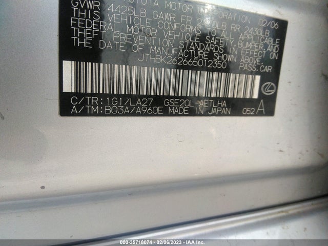Lexus Is 250 Manual/auto 2006 JTHBK262665012350 Image 14