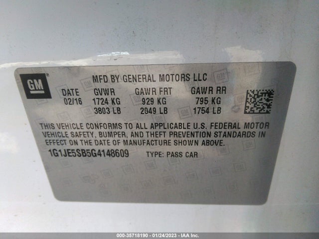 Chevrolet Sonic Ltz Auto 2016 1G1JE5SB5G4148609 Image 9