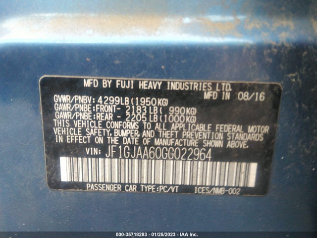 Subaru IMPREZA SEDAN 2016 JF1GJAA60GG022964 Image 9