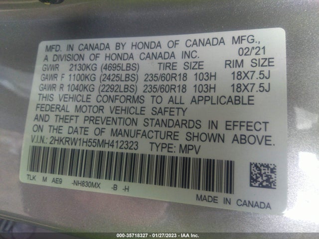 2021 Honda CR-V, VIN: 2HKRW1H55MH412323