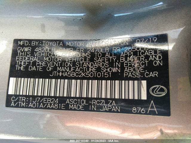 2019 Lexus RC, VIN: JTHHA5BC2K5010151