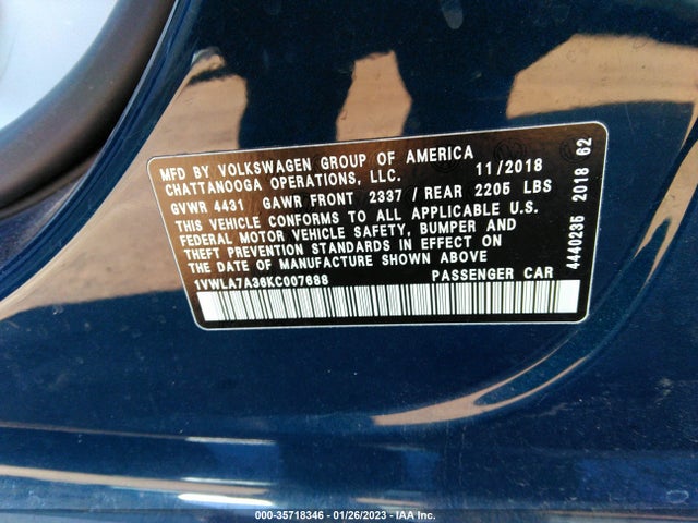 2019 Volkswagen Passat, VIN: 1VWLA7A36KC007688