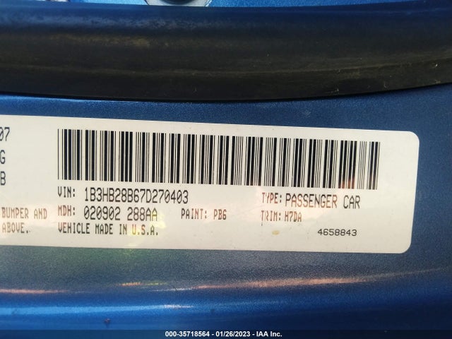 2007 DODGE CALIBER VIN: 1B3HB28B67D270403