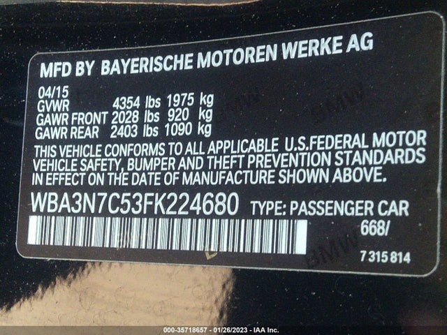 2015 BMW 4 Series, VIN: WBA3N7C53FK224680