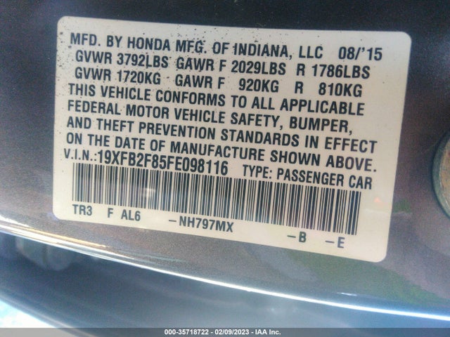 2015 HONDA CIVIC SEDAN EX VIN: 19XFB2F85FE098116