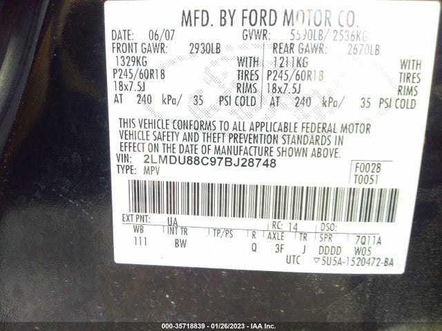 Lincoln MKX 2007 2LMDU88C97BJ28748 Image 11
