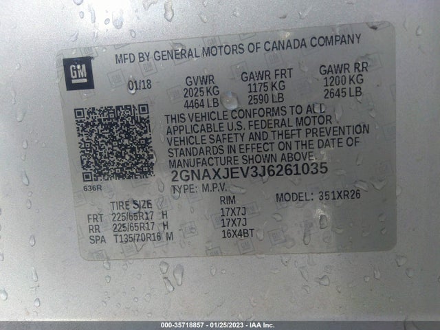 Chevrolet EQUINOX LT 2018 2GNAXJEV3J6261035 Image 10