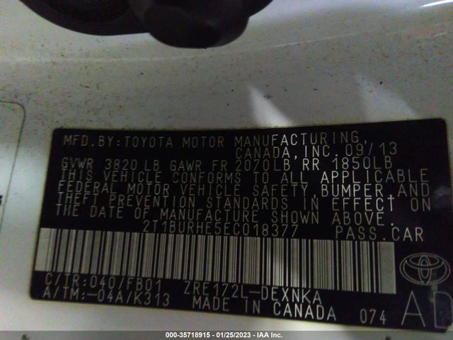 2014 TOYOTA COROLLA L/LE/S/S PLUS/LE PLUS VIN: 2T1BURHE5EC018377