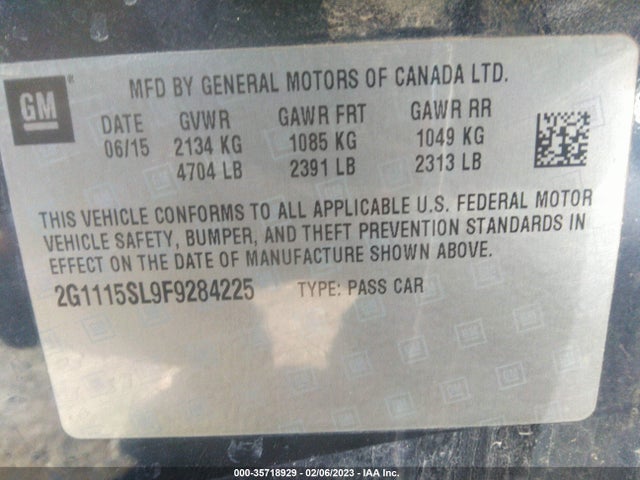 Chevrolet IMPALA LT 2015 2G1115SL9F9284225 Image 9
