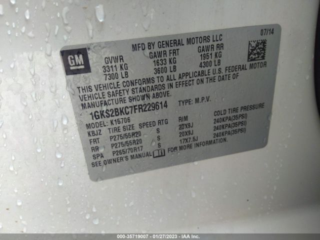 1GKS2BKC7FR229614 GMC YUKON SLT