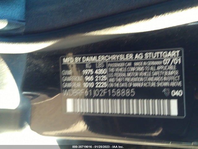 2002 MERCEDES-BENZ C CLASS VIN: WDBRF61J02F158885
