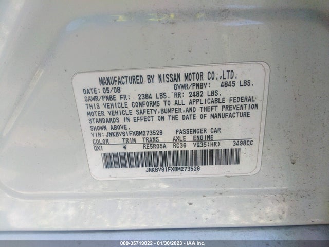 2008 INFINITI G35 SEDAN X VIN: JNKBV61FX8M273529