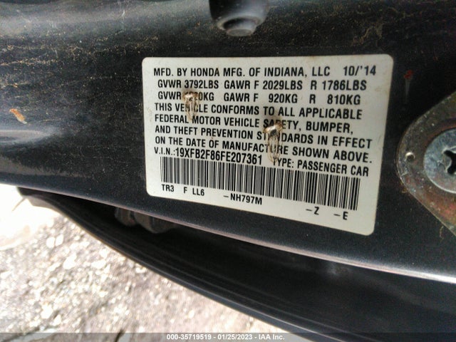 2015 HONDA CIVIC SEDAN EX VIN: 19XFB2F86FE207361