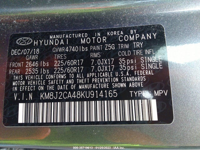 2019 Hyundai Tucson, VIN: KM8J2CA48KU914165
