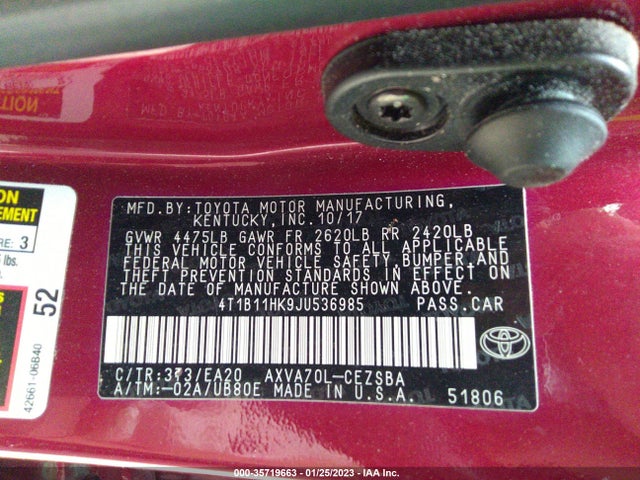 Toyota Camry 2018 4T1B11HK9JU536985 Image 10