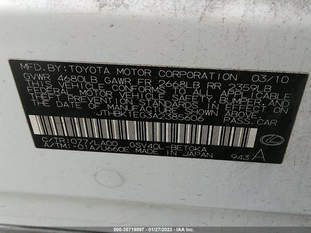 JTHBK1EG3A2385606 Lexus ES 350