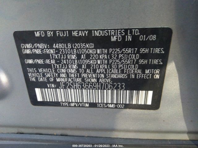 JF2SH63669H706233 Subaru Forester X W/premium Pkg