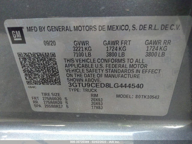 GMC Sierra 1500 Elevation 2020 3GTU9CED8LG444540 Image 9