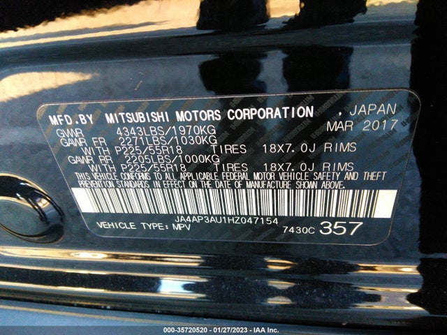JA4AP3AU1HZ047154 Mitsubishi Outlander Sport 2.0