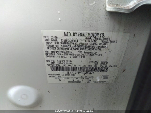 Lincoln MKS 2011 1LNHL9FT9BG600876 Image 9