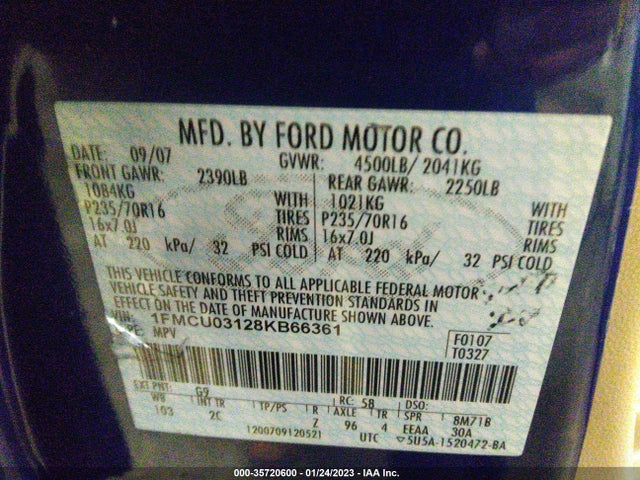 2008 FORD ESCAPE XLT VIN: 1FMCU03128KB66361