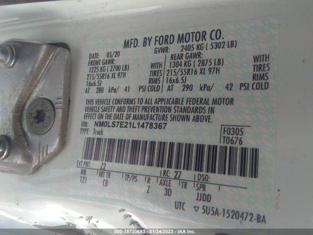 2020 Ford Transit Connect, VIN: NM0LS7E21L1478367