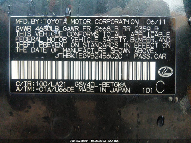 Lexus ES 350 2011 JTHBK1EG9B2456020 Image 10