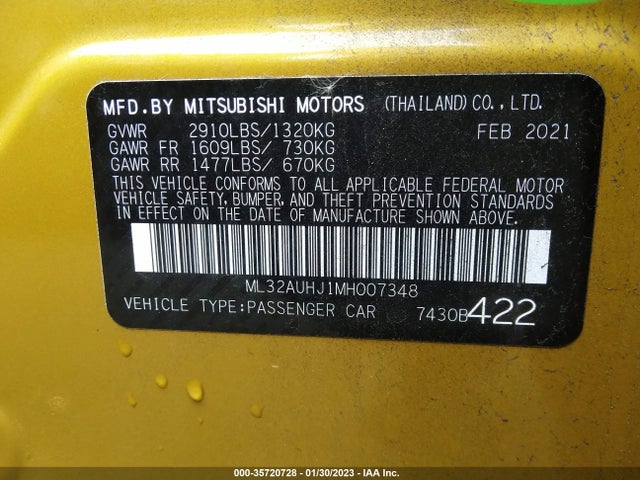 2021 Mitsubishi Mirage, VIN: ML32AUHJ1MH007348